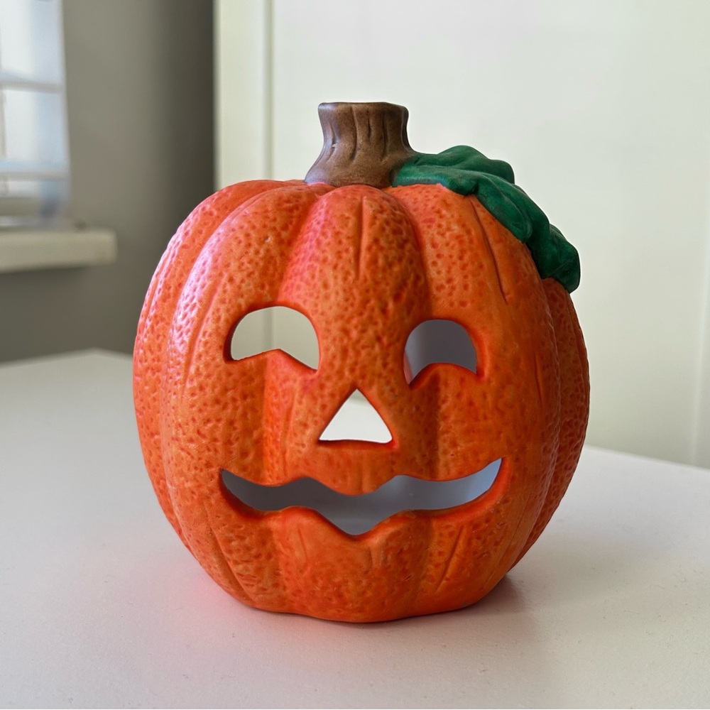 4” Jack-o-lantern Pumpkin Luminary Candle Tea light Holder Decor
